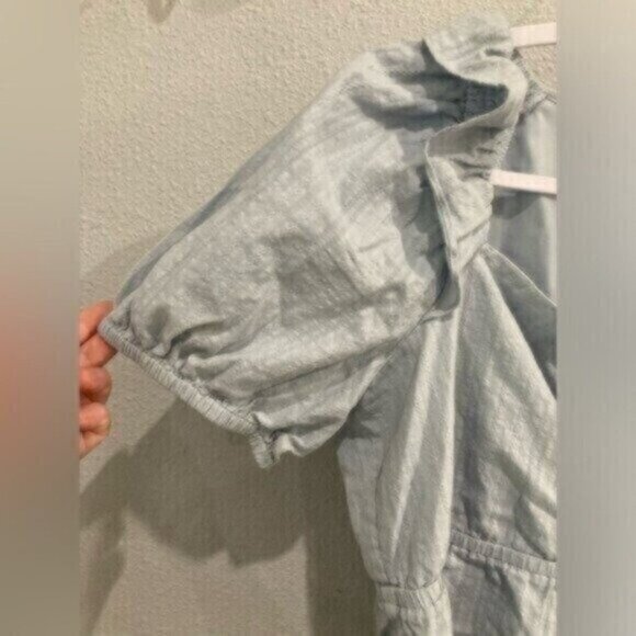 Express Puff Sleeve Feminine Top Blue Casual Boho Preppy Dainty Short Sleeve - Picture 2 of 6